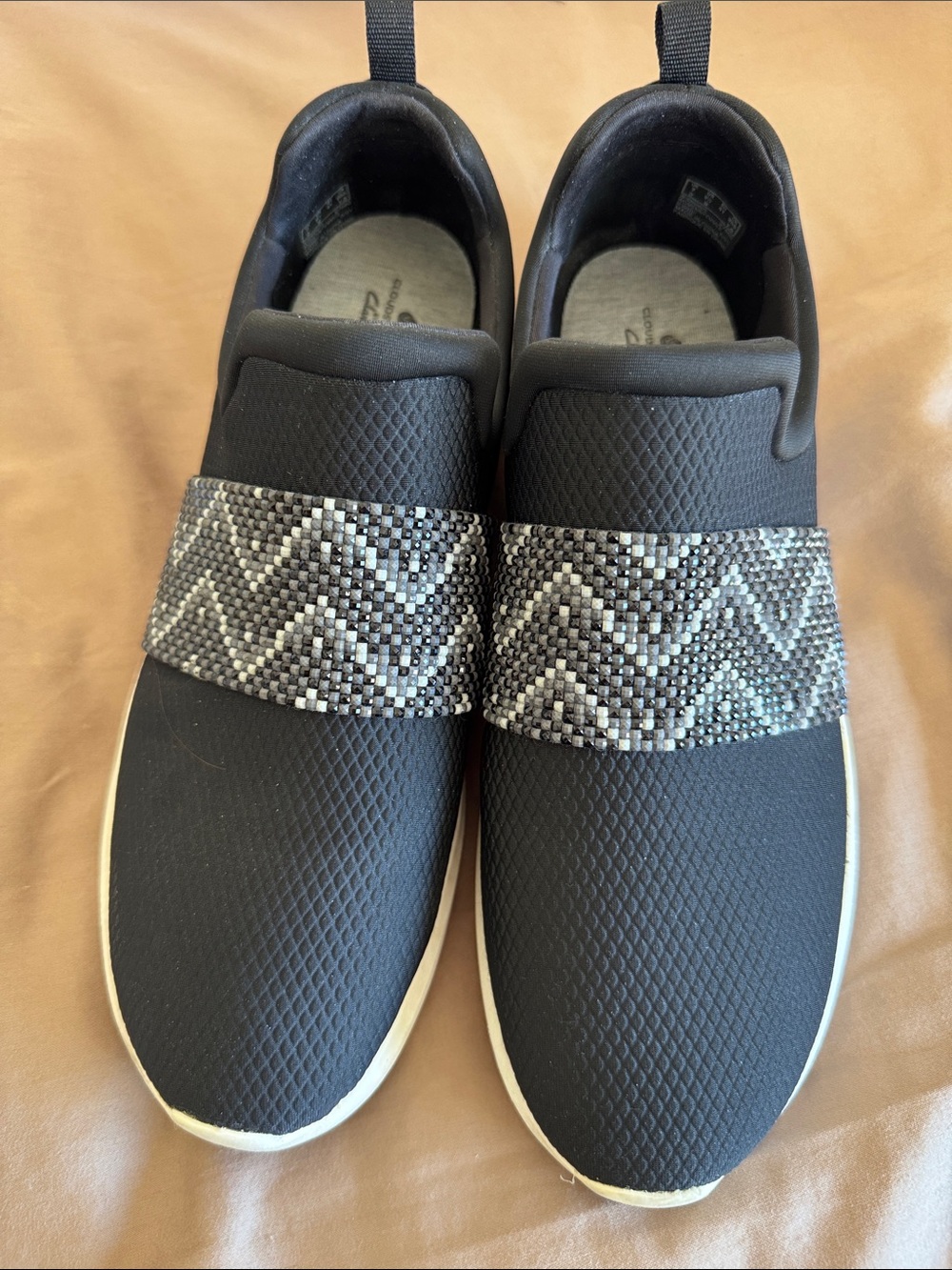 Clarks Black Slip-On Sneakers with Chevron Woven Strap